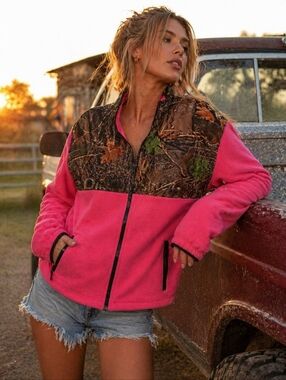 TRAIL CREST Jacket Womens Large Pink Camo Fleece Hunting Country Core Outdoor